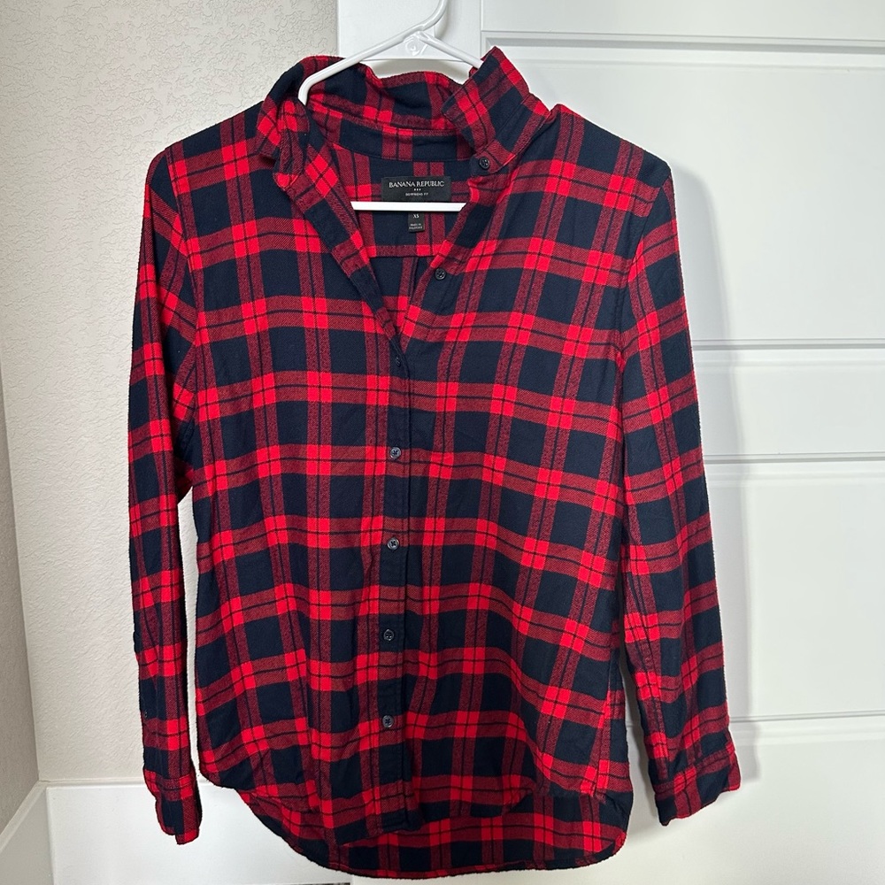 Banana Republic Plaid Shirt Boyfriend Fit Button Up Super Soft Flannel Shirt XS